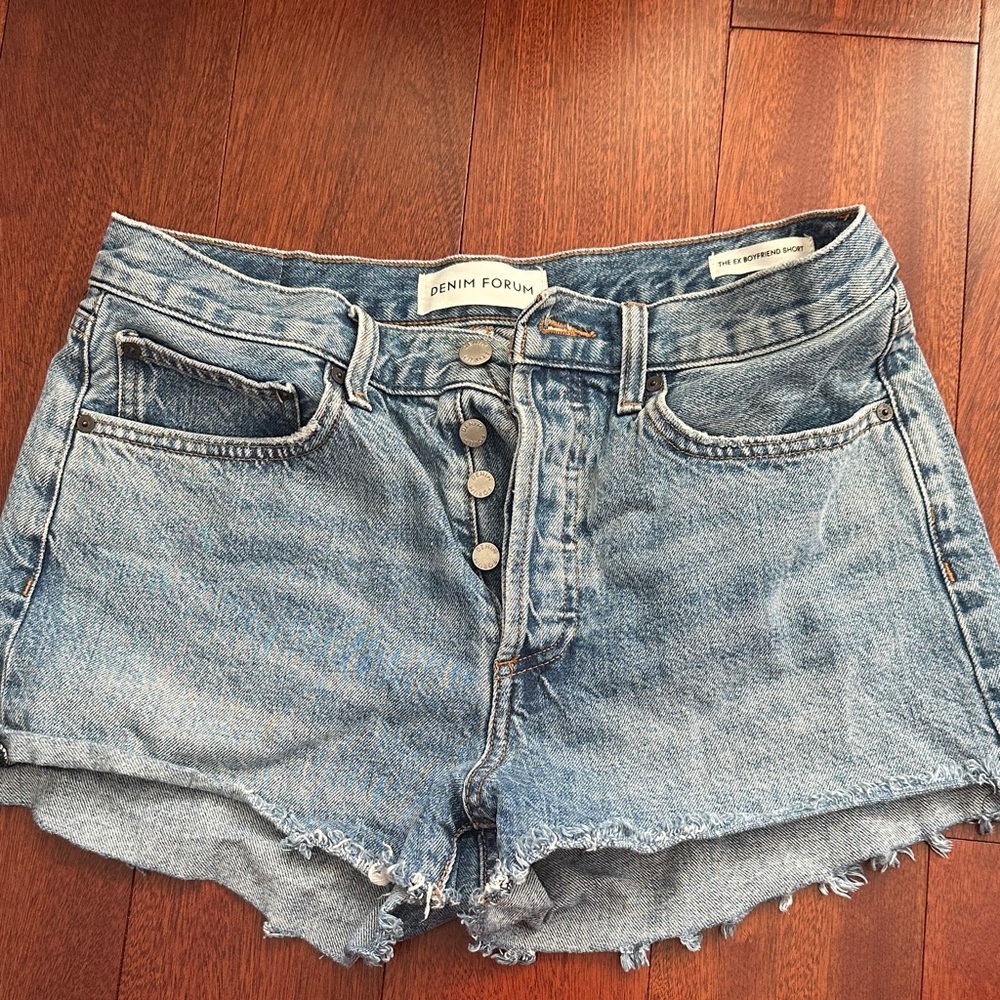 Denim Forum Light Blue Distressed Jean Shorts